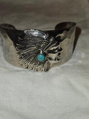 VINTAGE Native American Chief Cuff Bracelet | Mixed Metal Boho Western